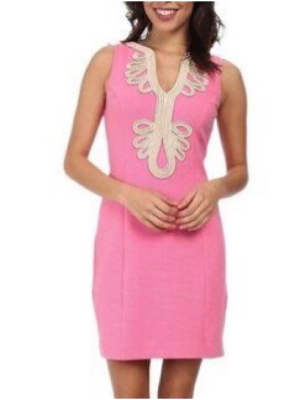 Lilly Pulitzer Janice Shift Dress Hotty Pink with Gold Embroidery